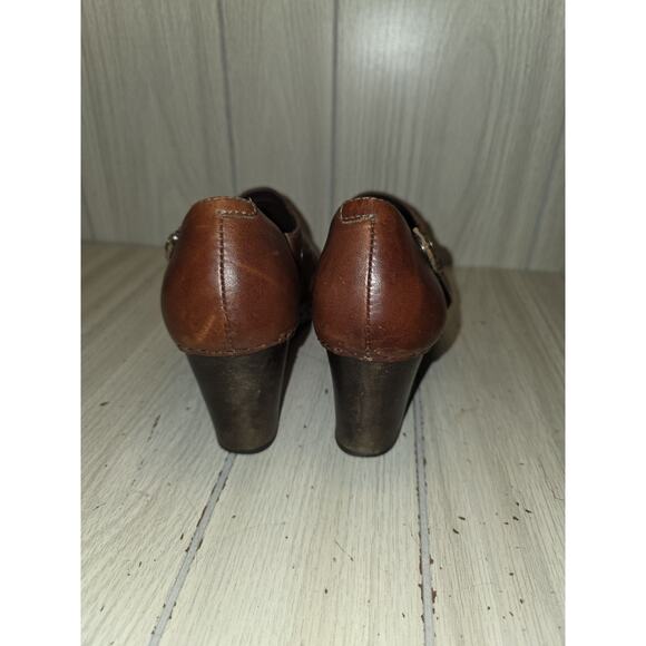 Dansko Ryders Brown Leather Clogs Studded Wood Block Heel Platform Size 9 Boho - Picture 2 of 11